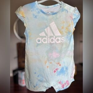 adidas Pastel Tie-Dye Logo Short Sleeve Bodysuit - Blue, Pink, Yellow